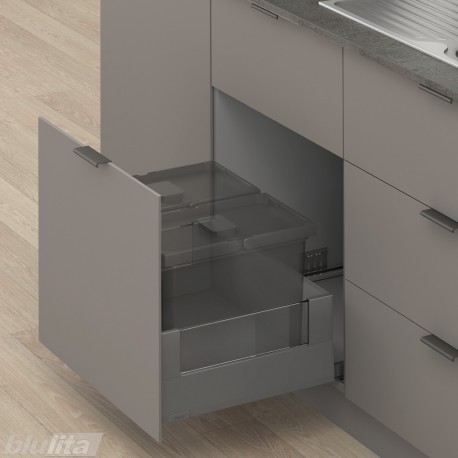 MERIVOBOX E padidinto ištraukimo stalčius su BOXCOVER ir stiklu, NL&nbsp;500&nbsp;mm, 70&nbsp;kg, BLUMOTION, pilkas „Orion“, EXPANDO&nbsp;T