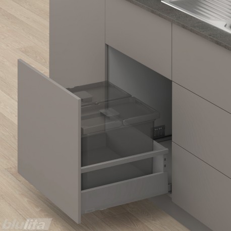 MERIVOBOX E padidinto ištraukimo stalčius su relingu, NL&nbsp;450&nbsp;mm, 70&nbsp;kg, TIP-ON BLUMOTION, pilkas „Orion“, EXPANDO&nbsp;T