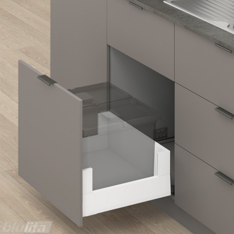 MERIVOBOX E padidinto ištraukimo stalčius su BOXCOVER, NL&nbsp;450&nbsp;mm, 70&nbsp;kg, BLUMOTION, baltas „Silk“