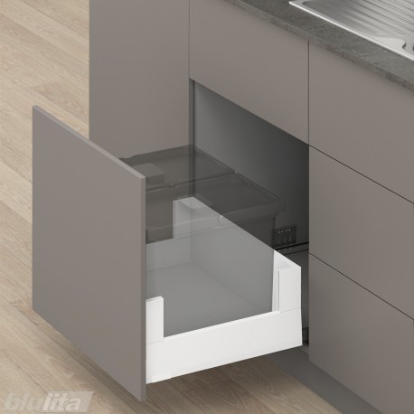 MERIVOBOX E padidinto ištraukimo stalčius su BOXCOVER, NL&nbsp;500&nbsp;mm, 70&nbsp;kg, TIP-ON BLUMOTION, baltas „Silk“