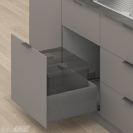 MERIVOBOX E padidinto ištraukimo stalčius su BOXCAP, NL&nbsp;500&nbsp;mm, 70&nbsp;kg, BLUMOTION, pilkas „Orion“, EXPANDO&nbsp;T