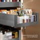 MERIVOBOX E vidinis stalčius su BOXCAP, NL&nbsp;550&nbsp;mm, 40&nbsp;kg, BLUMOTION, pilkas „Orion“, fasadas su H1058 stiklu