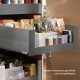 MERIVOBOX E vidinis stalčius su BOXCAP, NL&nbsp;550&nbsp;mm, 70&nbsp;kg, TIP-ON BLUMOTION, pilkas „Orion“, fasadas su L1058 stiklu