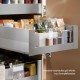 MERIVOBOX E vidinis stalčius su BOXCAP, NL&nbsp;600&nbsp;mm, 40&nbsp;kg, TIP-ON BLUMOTION, pilkas „Indium“, fasadas su laikikliais