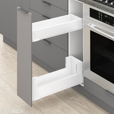 MERIVOBOX SPACE TWIN komplektas su BOXCOVER, NL&nbsp;550&nbsp;mm, 40&nbsp;kg, BLUMOTION, baltas „Silk“, EXPANDO&nbsp;T