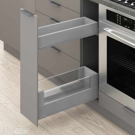 MERIVOBOX SPACE TWIN komplektas su BOXCOVER, NL&nbsp;450&nbsp;mm, 40&nbsp;kg, BLUMOTION, pilkas „Indium“, EXPANDO&nbsp;T