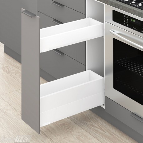MERIVOBOX SPACE TWIN komplektas su BOXCAP, NL&nbsp;300&nbsp;mm, 40&nbsp;kg, BLUMOTION, baltas „Silk“, EXPANDO&nbsp;T