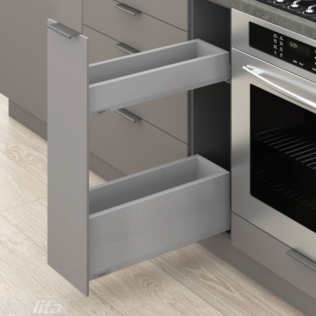 MERIVOBOX SPACE TWIN komplektas su BOXCAP, NL&nbsp;600&nbsp;mm, 40&nbsp;kg, BLUMOTION, pilkas „Indium“, EXPANDO&nbsp;T