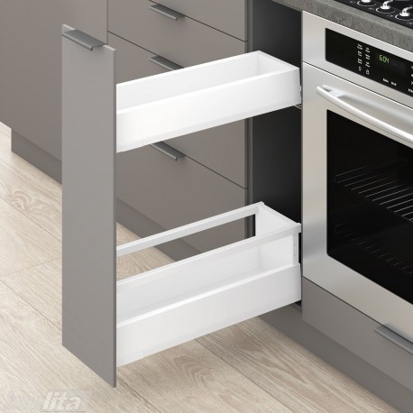 MERIVOBOX SPACE TWIN komplektas su relingu, NL&nbsp;450&nbsp;mm, 40&nbsp;kg, BLUMOTION, baltas „Silk“, EXPANDO&nbsp;T