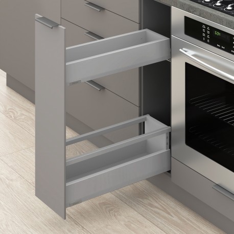 MERIVOBOX SPACE TWIN komplektas su relingu, NL&nbsp;450&nbsp;mm, 40&nbsp;kg, BLUMOTION, pilkas „Indium“, EXPANDO&nbsp;T