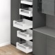 MERIVOBOX SPACE TOWER komplektas su BOXCOVER ir stiklu, NL 600 mm, 40 kg, BLUMOTION, baltas „Silk", fasadas su relingu