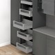 MERIVOBOX SPACE TOWER komplektas su BOXCOVER ir stiklu, NL 600 mm, 40 kg, BLUMOTION, pilkas „Indium“, fasadas su relingu