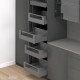 MERIVOBOX SPACE TOWER komplektas su BOXCOVER ir stiklu, NL 600 mm, 70 kg, BLUMOTION, pilkas „Orion“, fasadas su relingu
