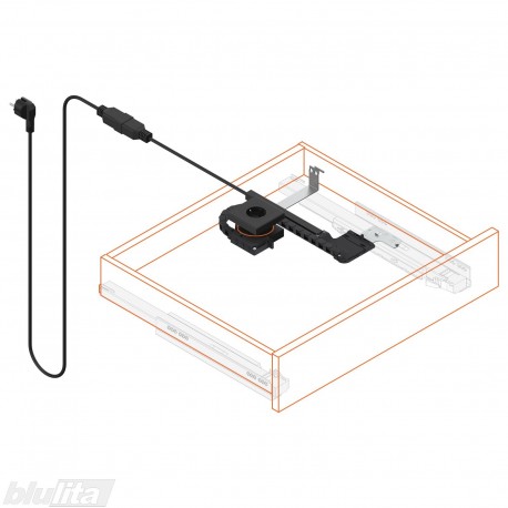 AMPEROS AC komplektas, skirtas NL&nbsp;500&nbsp;mm LEGRABOX ir NL 480/500/520&nbsp;mm MOVENTO, kištukinio lizdo tipas F, juodas matinis