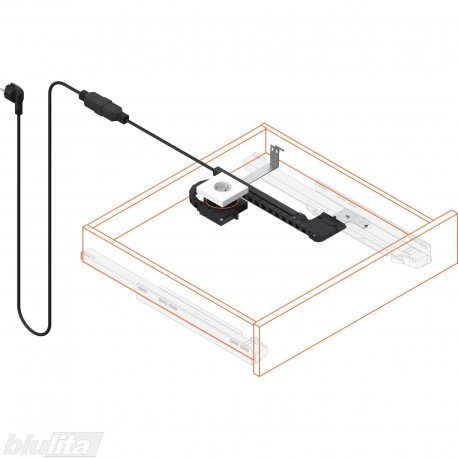 AMPEROS AC komplektas, skirtas NL&nbsp;550&nbsp;mm LEGRABOX ir MOVENTO, kištukinio lizdo tipas F, baltas blizgus