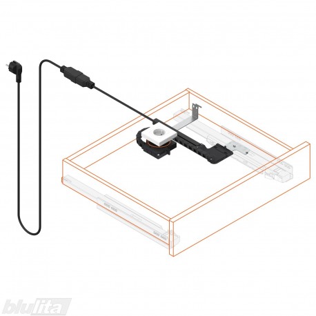 AMPEROS AC komplektas, skirtas NL&nbsp;500&nbsp;mm LEGRABOX ir NL 480/500/520&nbsp;mm MOVENTO, kištukinio lizdo tipas F, baltas blizgus