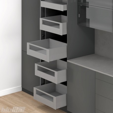 MERIVOBOX SPACE TOWER komplektas su BOXCAP, NL 500 mm, 70 kg, BLUMOTION, pilka „Indium“, fasadas su relingu