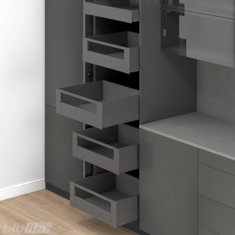 MERIVOBOX SPACE TOWER komplektas su BOXCAP, NL 550 mm, 70 kg, BLUMOTION, pilka „Orion“, fasadas su relingu