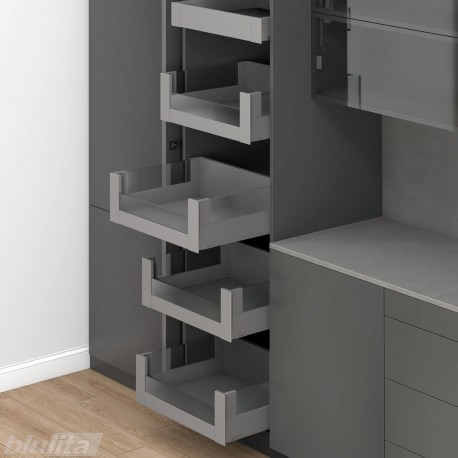 MERIVOBOX SPACE TOWER komplektas su BOXCOVER ir stiklu, NL 500 mm, 40 kg, BLUMOTION, pilkas „Indium“, fasadas su L458 stiklu