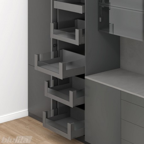 MERIVOBOX SPACE TOWER komplektas su BOXCOVER ir stiklu, NL 500 mm, 70 kg, BLUMOTION, pilkas „Orion“, fasadas su L458 stiklu