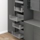 MERIVOBOX SPACE TOWER komplektas su BOXCOVER ir stiklu, NL 600 mm, 40 kg, BLUMOTION, pilkas „Indium“, fasadas su H458 stiklu