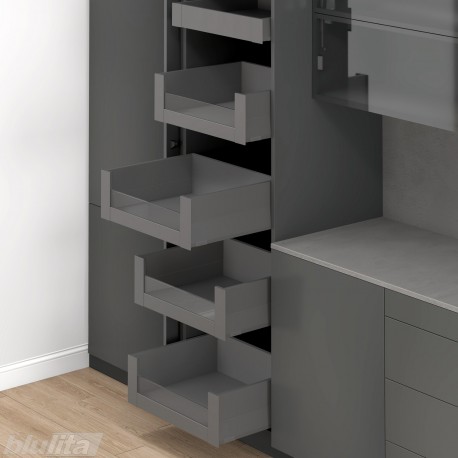MERIVOBOX SPACE TOWER komplektas su BOXCAP, NL 600 mm, 40 kg, BLUMOTION, pilkas „Orion“, fasadas su L458 stiklu