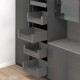 MERIVOBOX SPACE TOWER komplektas su BOXCAP, NL 600 mm, 70 kg, BLUMOTION, pilkas „Orion“, fasadas su L458 stiklu