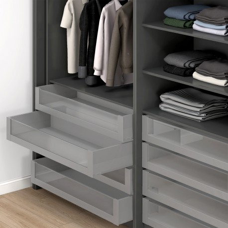 MERIVOBOX SPACE TOWER komplektas su BOXCAP, NL 500 mm, 70 kg, BLUMOTION, pilkas „Indium“, fasadas su H1058 stiklu