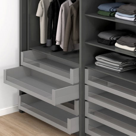 MERIVOBOX SPACE TOWER komplektas su BOXCAP, NL 600 mm, 40 kg, BLUMOTION, pilkas „Indium“, fasadas su L1058 stiklu