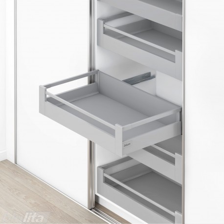 TANDEMBOX antaro SPACE TOWER stalčių komplektas C su relingu, NL&nbsp;600&nbsp;mm, 30&nbsp;kg, BLUMOTION, pilkas „White Alu.“