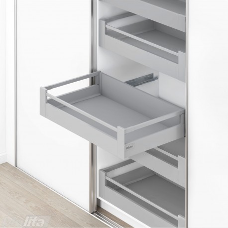 TANDEMBOX antaro SPACE TOWER stalčių komplektas C su relingu ir laikikliais, NL&nbsp;550&nbsp;mm, 30&nbsp;kg, BLUMOTION, pilkas „White Alu.“