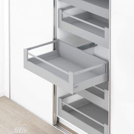 TANDEMBOX antaro SPACE TOWER stalčių komplektas D su relingu ir laikikliais, NL&nbsp;500&nbsp;mm, 65&nbsp;kg, BLUMOTION, pilkas „White Alu.“