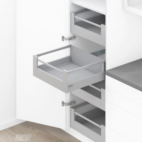 TANDEMBOX antaro SPACE TOWER stalčių komplektas D su relingu, NL&nbsp;550&nbsp;mm, 65&nbsp;kg, BLUMOTION, pilkas „White Alu.“