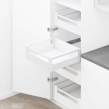 TANDEMBOX antaro SPACE TOWER stalčių komplektas C su relingu ir laikikliais, NL&nbsp;600&nbsp;mm, 65&nbsp;kg, BLUMOTION, baltas „Silk“
