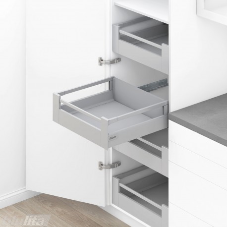TANDEMBOX antaro SPACE TOWER stalčių komplektas C su relingu ir laikikliais, NL&nbsp;600&nbsp;mm, 65&nbsp;kg, BLUMOTION, pilkas „White Alu.“