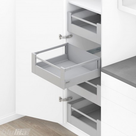 TANDEMBOX antaro SPACE TOWER stalčių komplektas D su relingu ir laikikliais, NL&nbsp;600&nbsp;mm, 65&nbsp;kg, BLUMOTION, pilkas „White Alu.“