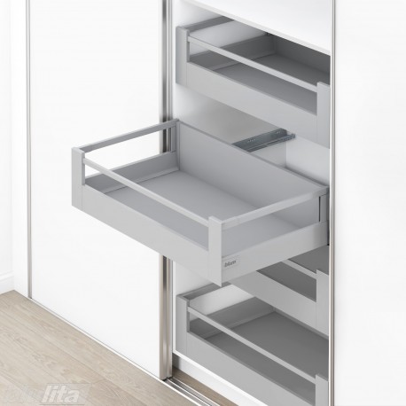 TANDEMBOX antaro SPACE TOWER stalčių komplektas D su relingu ir laikikliais, NL&nbsp;500&nbsp;mm, 65&nbsp;kg, BLUMOTION, pilkas „White Alu.“