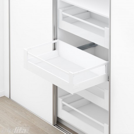 TANDEMBOX antaro SPACE TOWER stalčių komplektas D su relingu ir laikikliais, NL&nbsp;600&nbsp;mm, 30&nbsp;kg, BLUMOTION, baltas „Silk“